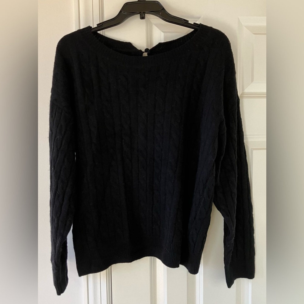 NWT GREY / VEN Helket Black Cable Knit Cashmere & Wool Blend Sweater